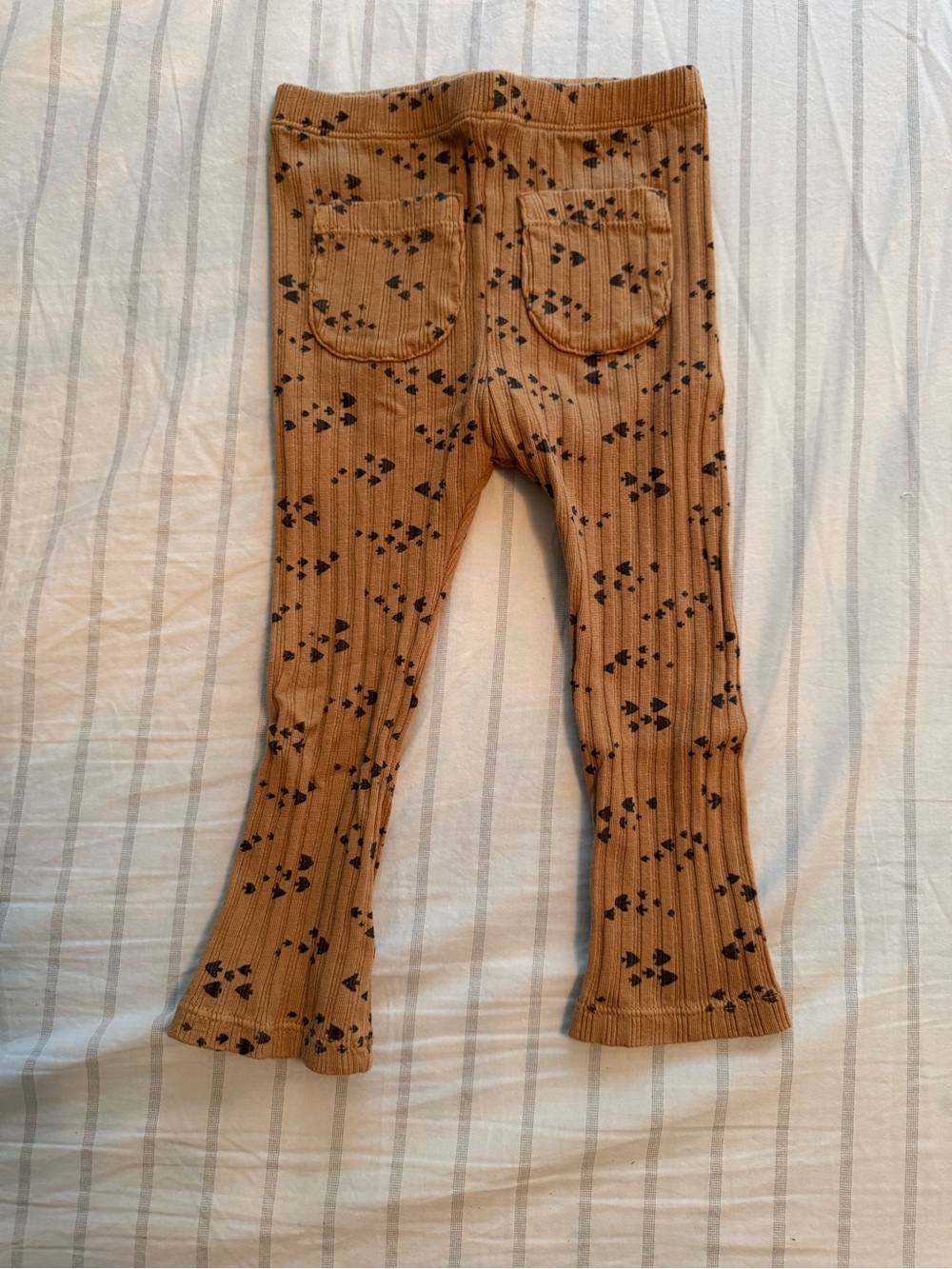 Baby Ribbed Knit Bottoms in Brown with Black Print
